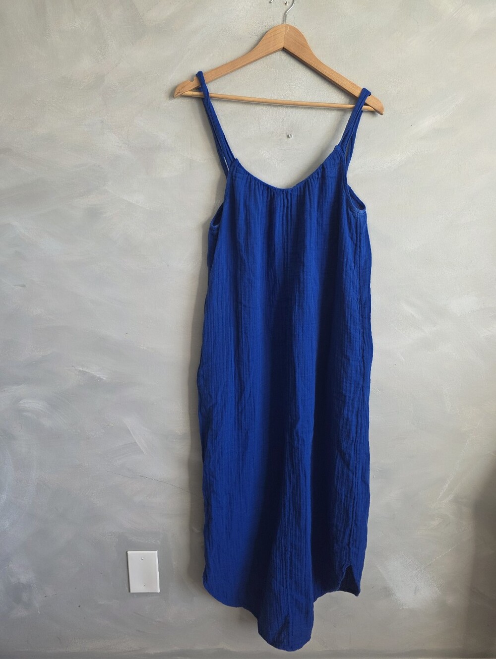 Old Navy Tanzanite Electric Blue Cotton Gauze Sleeveless Shirred Maxi Dress S